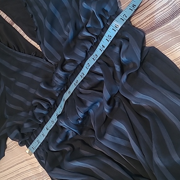 ASOS Curve Maternity Sz 12 Navy Satin Chiffon Sheer Striped Ruffles Midi Dress - Picture 14 of 16